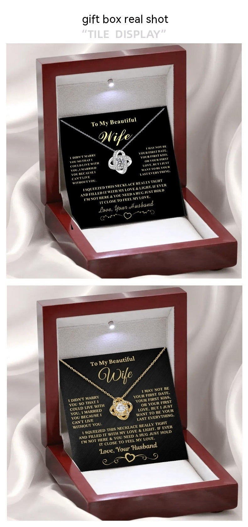 LED Lighted Gift Box Heart Necklace — Romantic Crystal Pendant for Her (Wife • Daughter • Sister)
