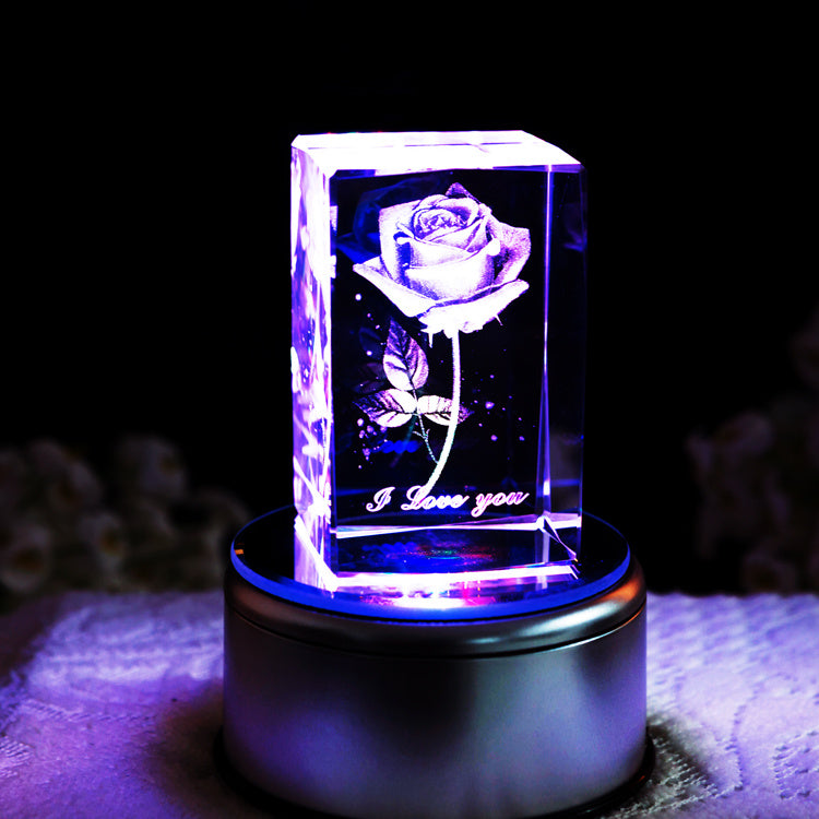 3D Crystal Rose with LED Light – Elegant Gift for Birthday, Anniversary, Home Décor & Loved One”