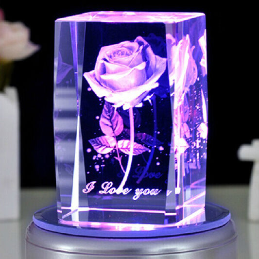 3D Crystal Rose with LED Light – Elegant Gift for Birthday, Anniversary, Home Décor & Loved One”
